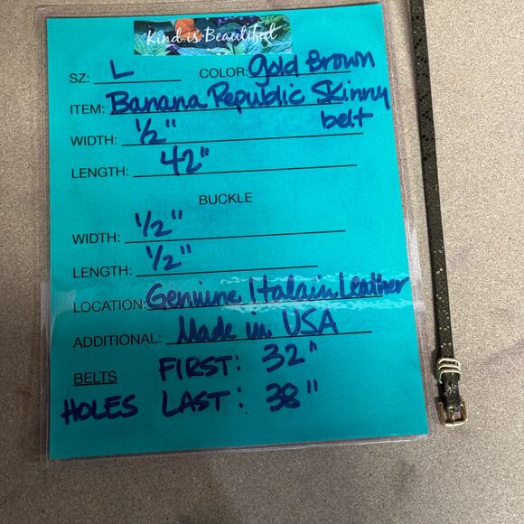 Banana Republic Skinny Belt Metallic Snake Print SZ L Women’s Gold Brown Italian - Picture 10 of 10